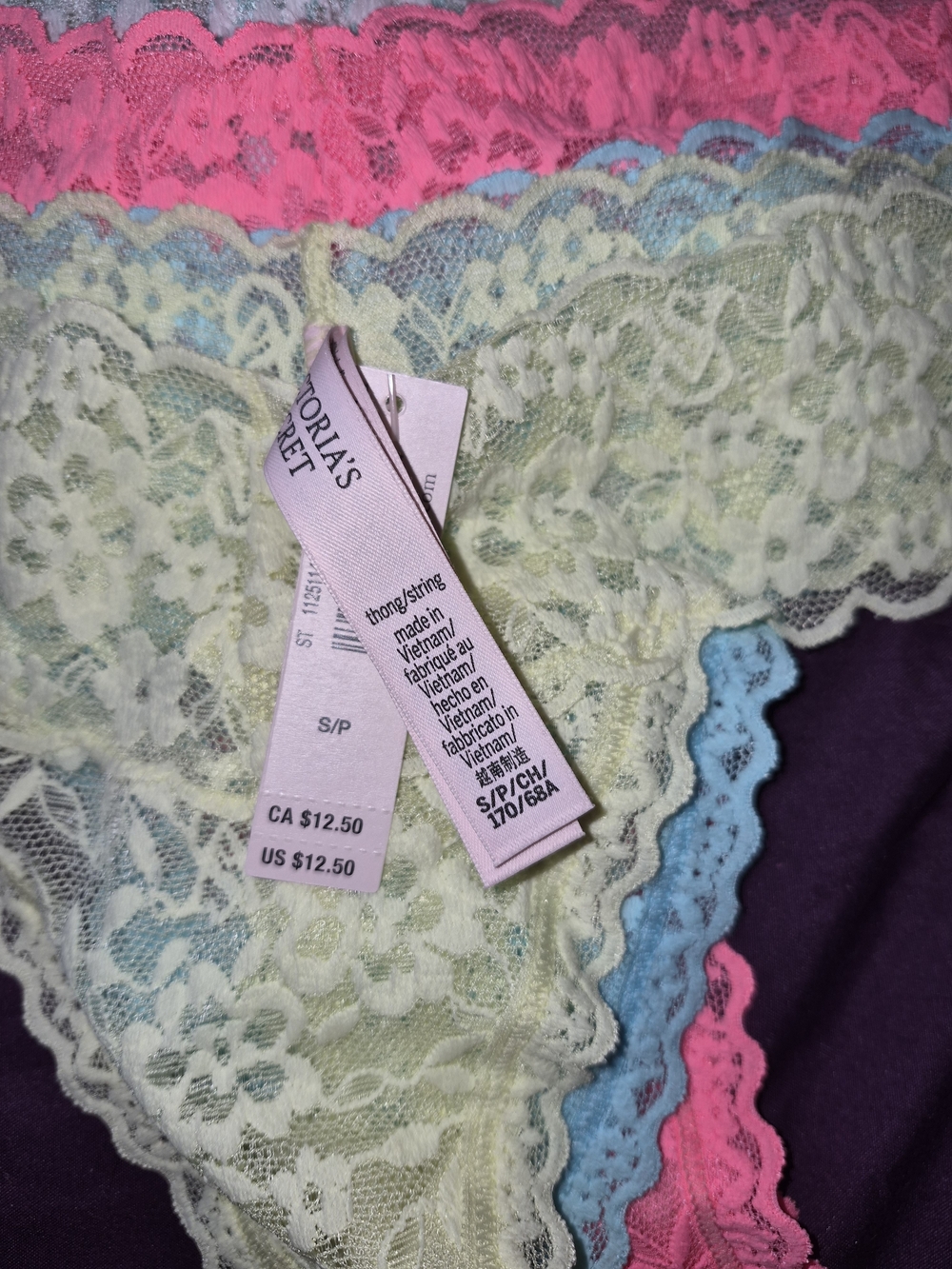 Victoria's Secret Lace Thong Set - Mint Green with Pink & Blue Accents